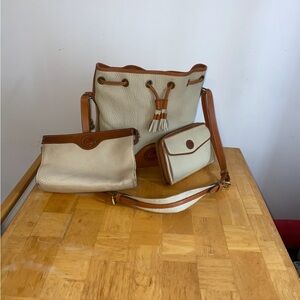 Dooney & Bourke Vintage Tan Pebble Leather Bucket Bag + Wallet